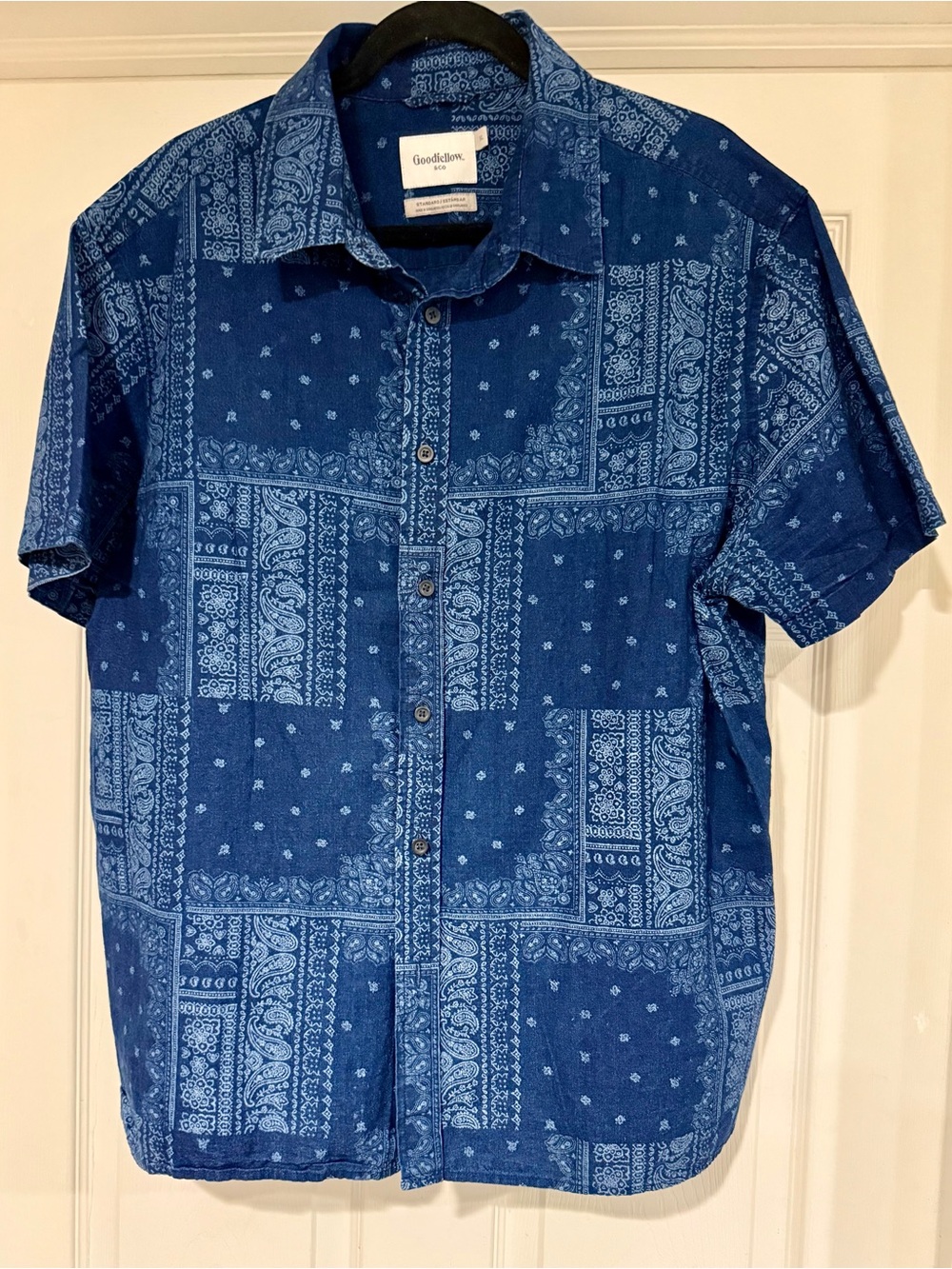 Goodfellow & Co Navy Blue Bandana Patchwork Button‑Down Shirt